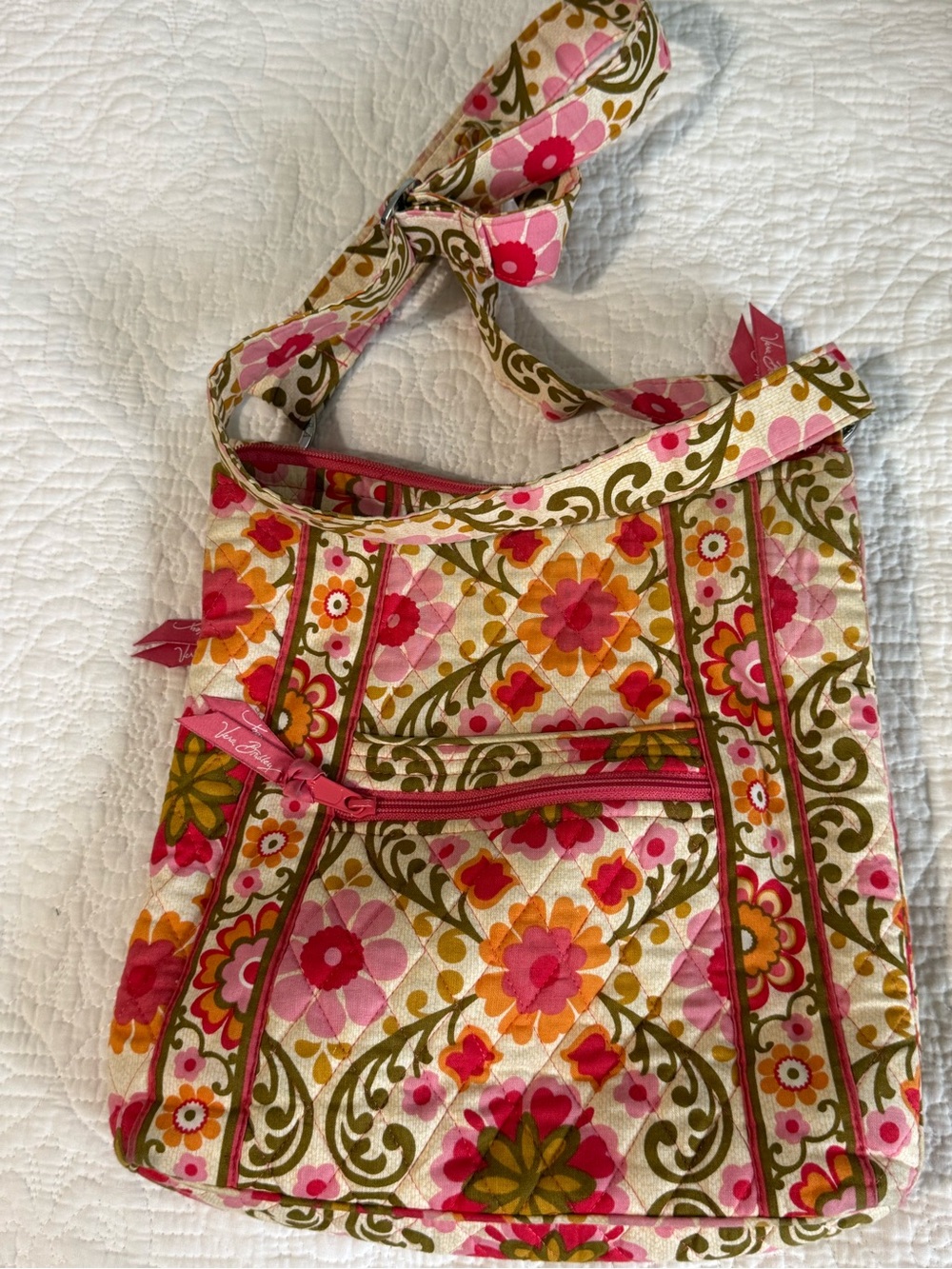 Vera Bradley Pink Orange Floral Quilted Crossbody Bag